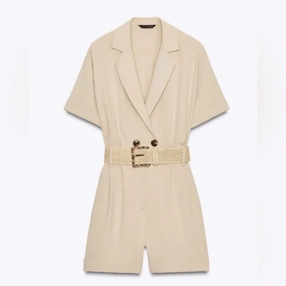 Zara Beige Short Sleeve Blazer Romper - Picture 4 of 5
